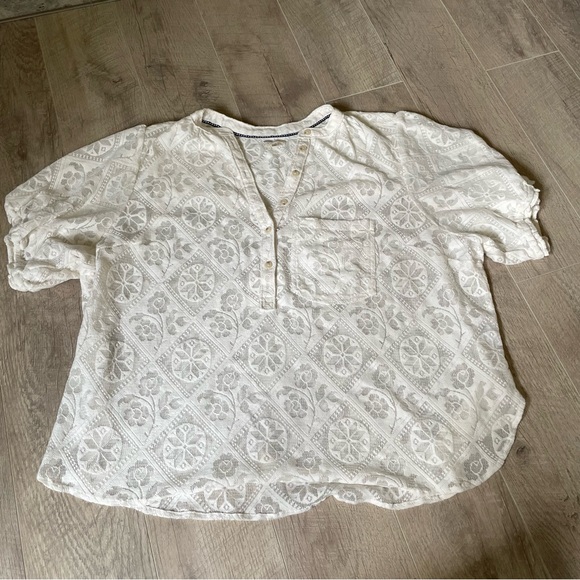 Anthropologie The Aly Puff-Sleeve Blouse by Pilcro 3X Cottage Western Lace Top - Picture 3 of 5